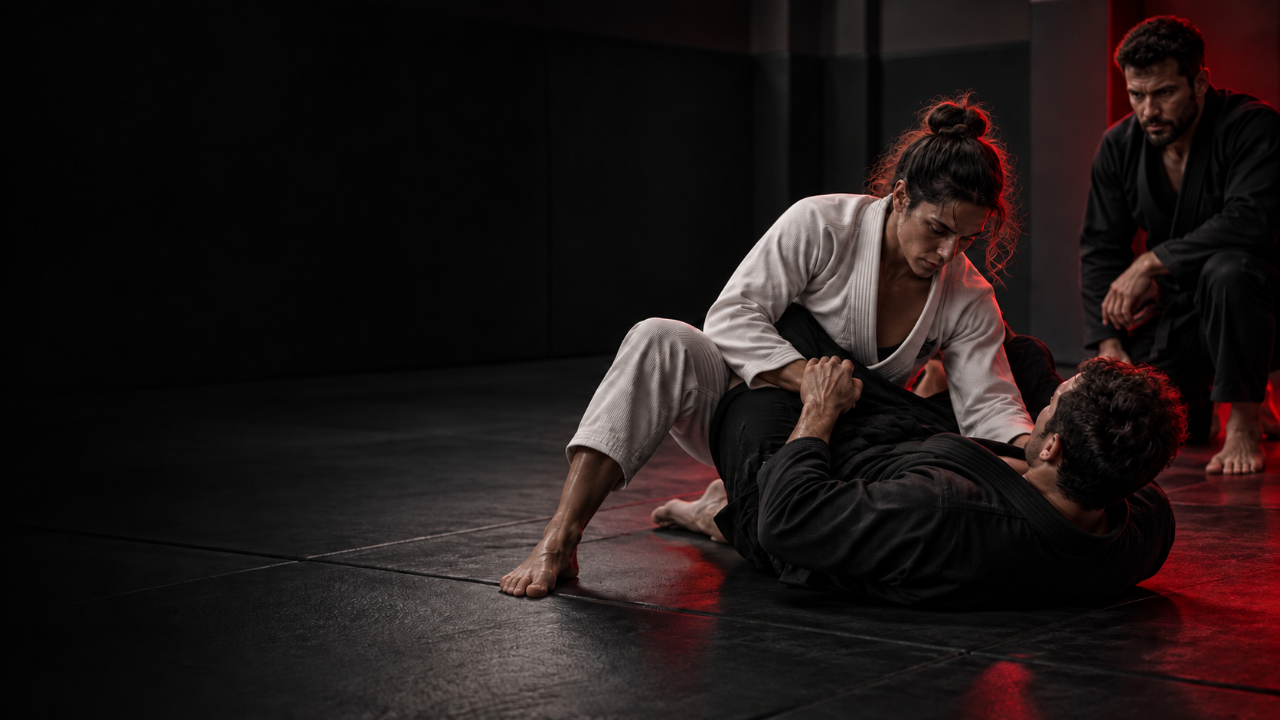 Fotogramma MambaHub: allenamento di jiu-jitsu sul tatami
